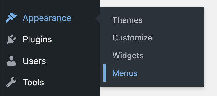 In the navigation menu, click or hover on "Appearance" then select "Menus" in the sub-menu.